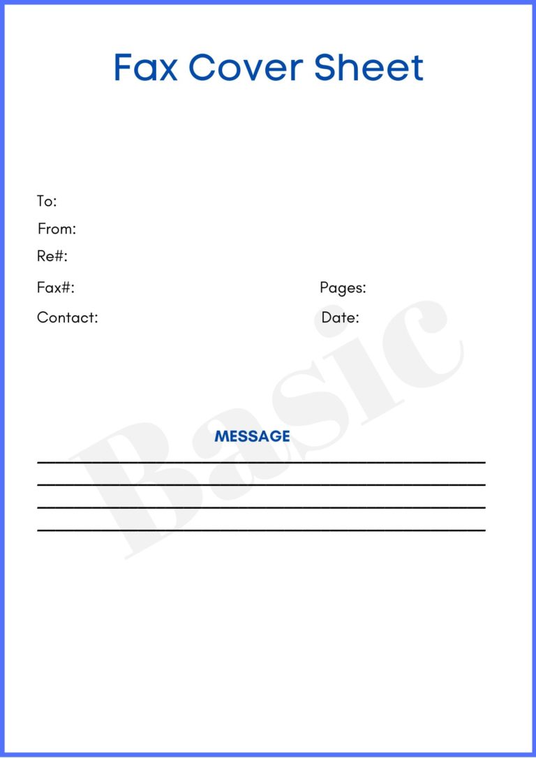 Basic Fax Cover Sheet Template Free Printable in PDF