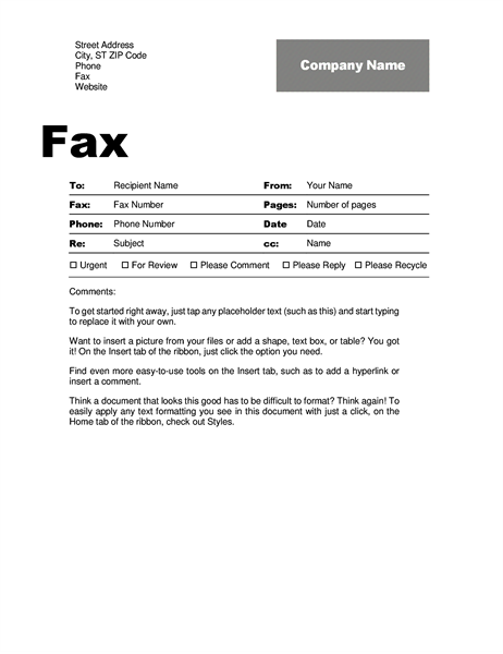 fax cover sheet of meaning