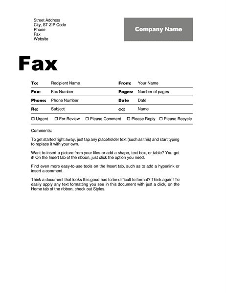 fax cover letter format