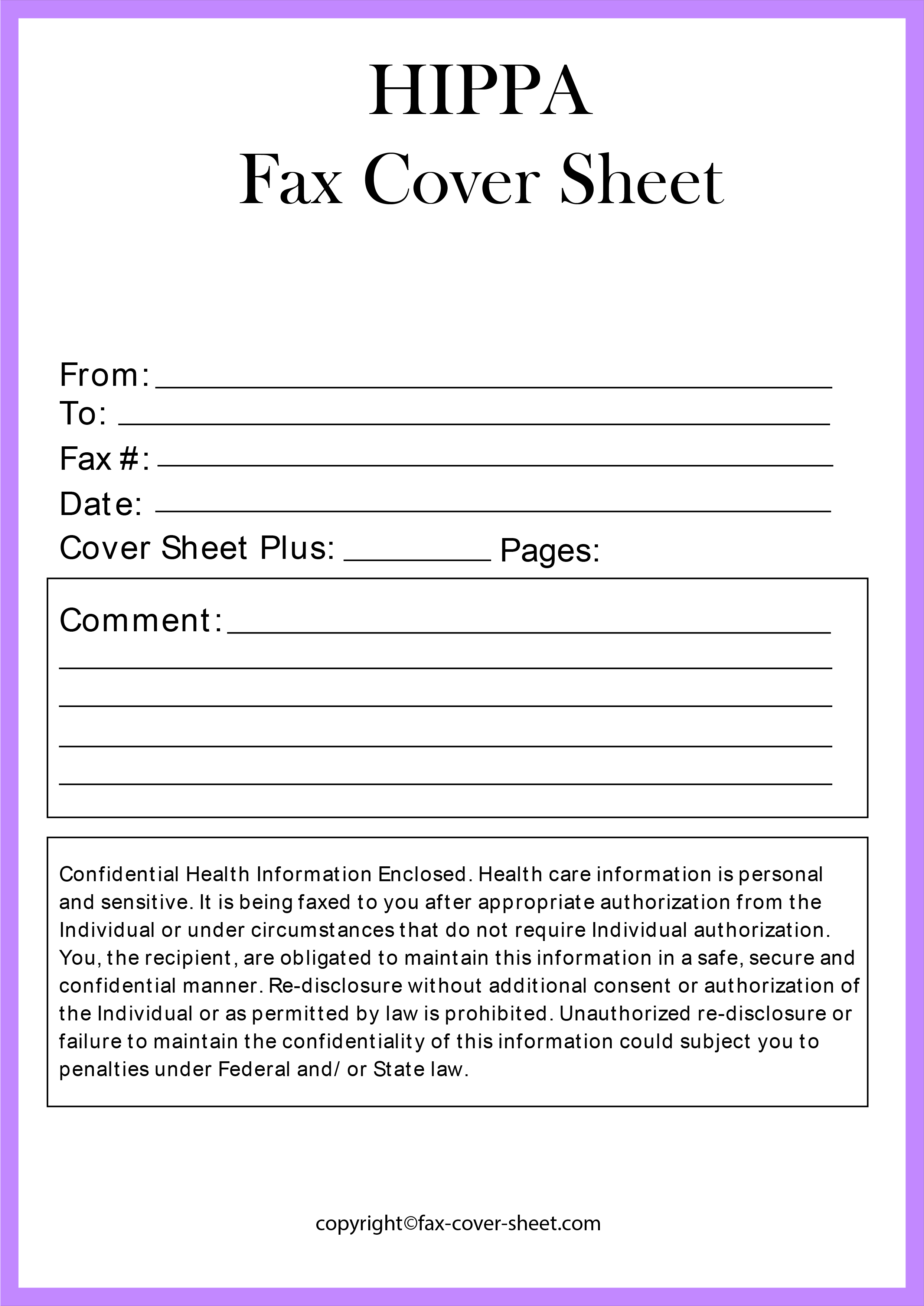 HIPAA Confidentiality Statement for Fax Cover Sheet