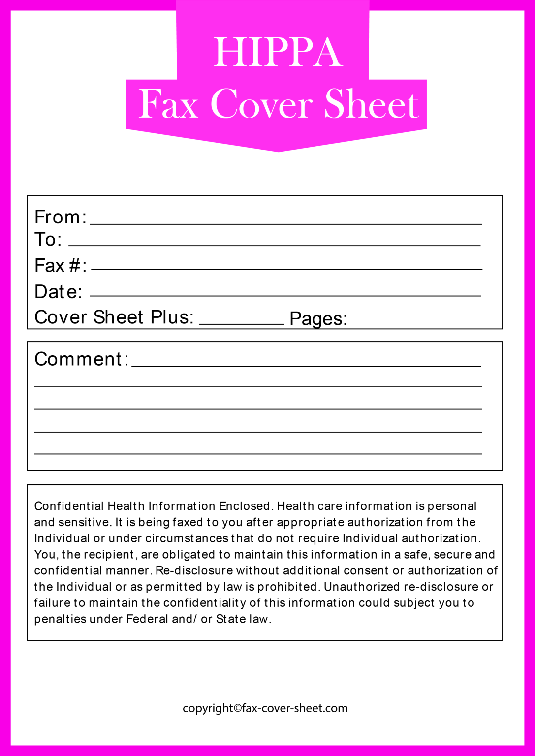 Hipaa Fax Cover Sheet Templates Printable In Pdf Format 6772