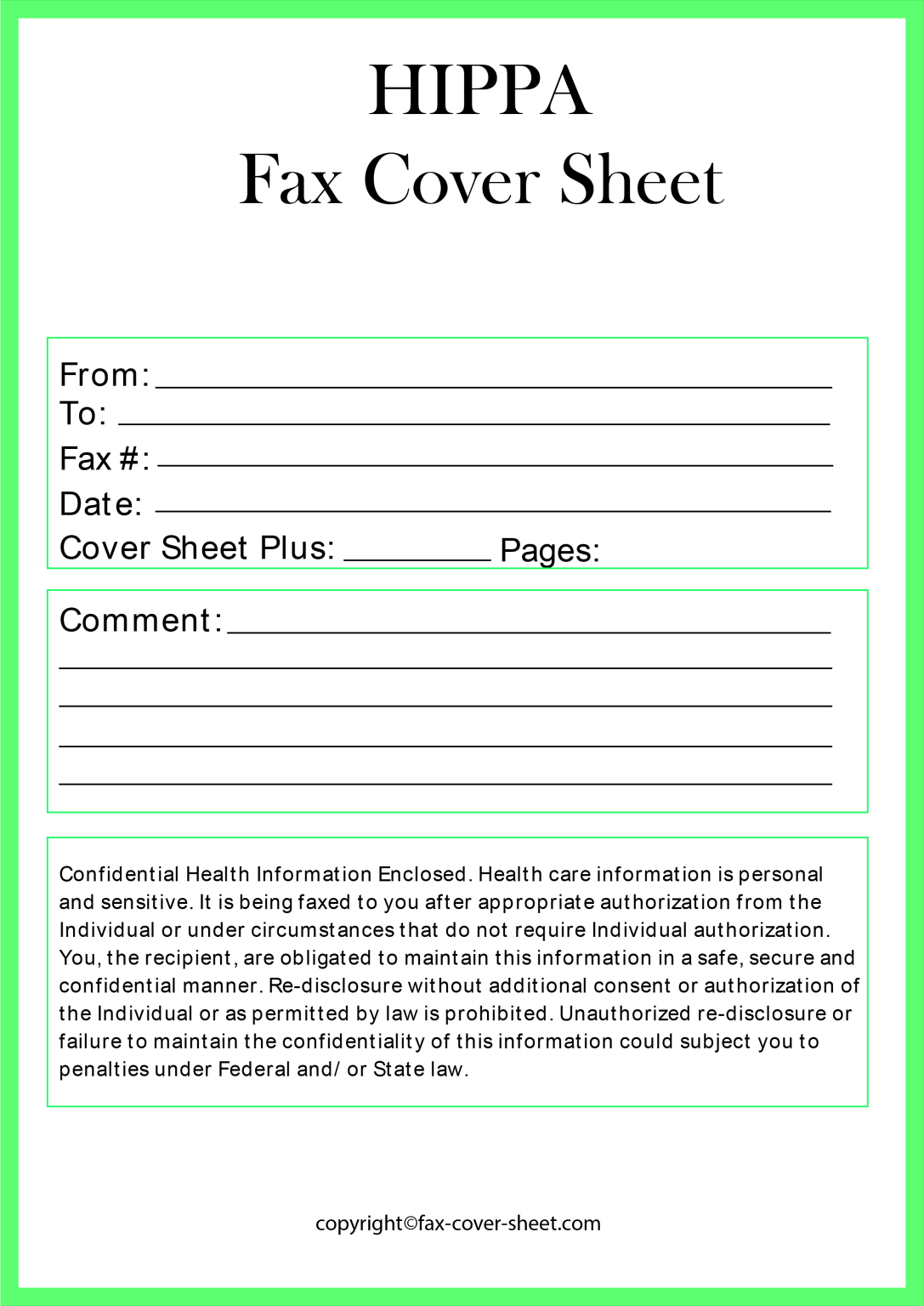 Hipaa Fax Cover Sheet Templates Printable In Pdf Format