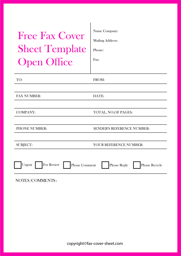 Free Fax Cover Sheet Template Open Office in PDF Format